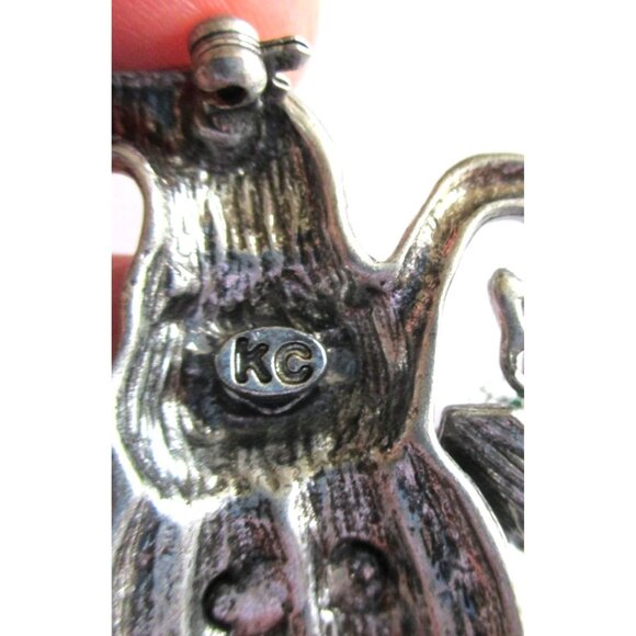 Christmas Kitty Cat Brooch Pin - Signed KC - Holiday Jewelry - Gift Boxed - Picture 4 of 5